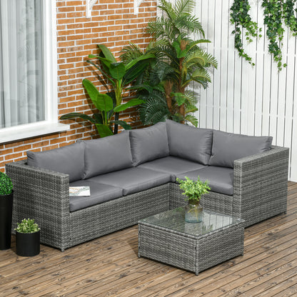 3 Pieces Rattan Wicker Outdoor Conversation Furniture Set w/ Loveseats Coffee Table Cushions for Garden, Patio, Beige - Grey Green