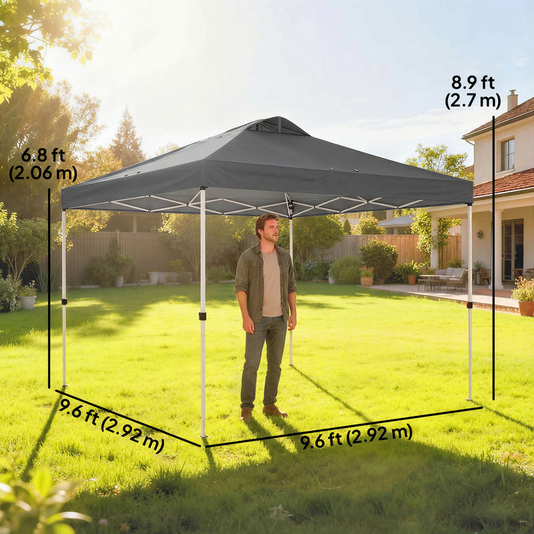 9.8' x 9.8' Dark Grey Waterproof Pop-Up Canopy Tent