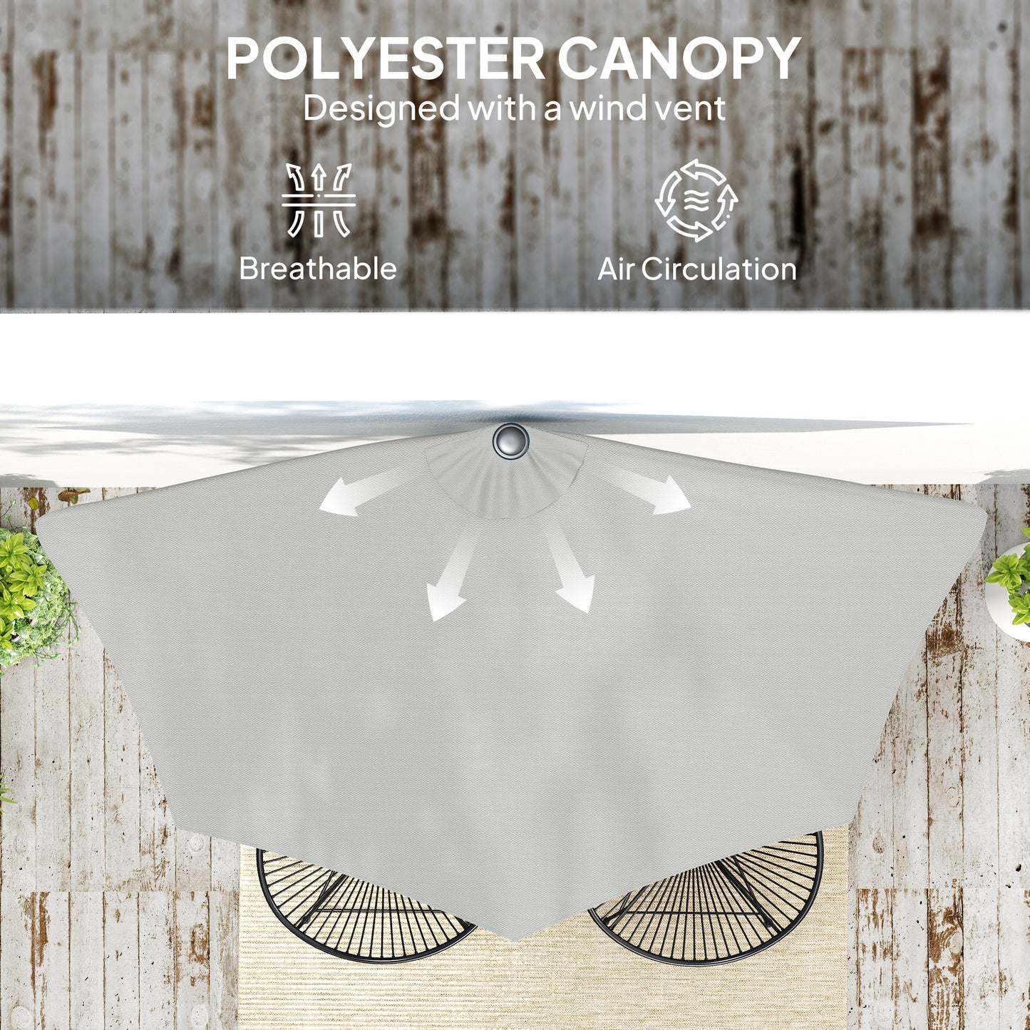 9ft Light Grey Half Round Umbrella with 5 Ribs