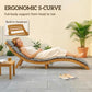 Folding Chaise Lounge Chair Outdoor, Acacia Wood Lounger Tanning Chair with Cushion, Headrest, Light Grey