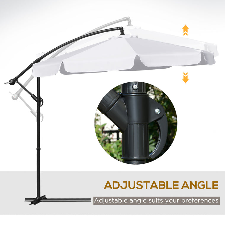 9FT White Cantilever Umbrella with Cross Base & 8 Ribs