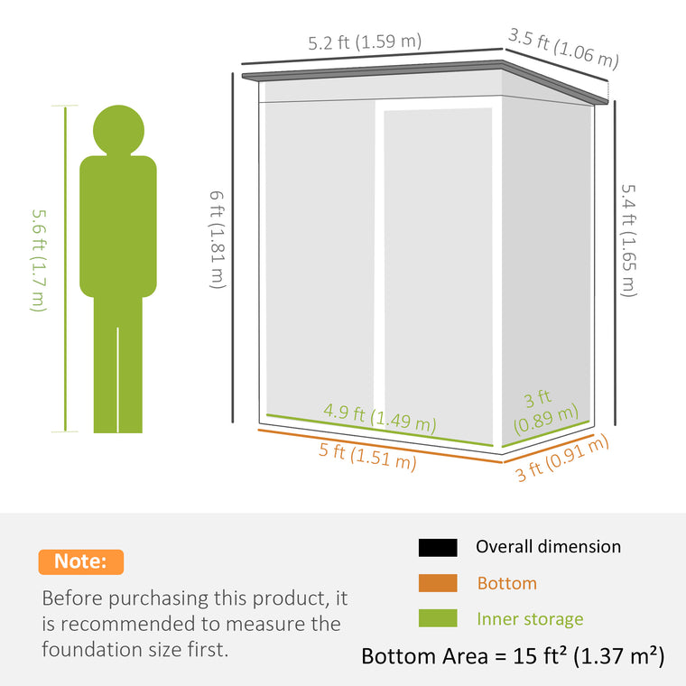 5.2' x 3.5' Metal Garden Shed