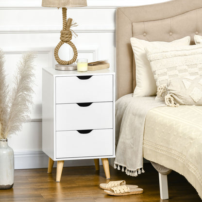 3-Drawer Nightstand with Wood Legs - White
