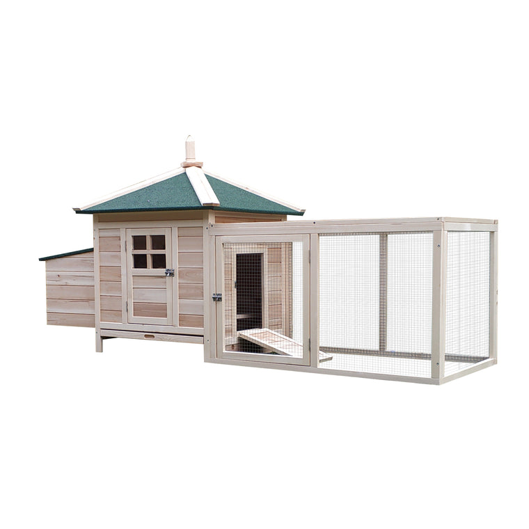 77" Natural Chicken Coop with Nesting Box & Run