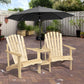 2 Piece Pair Wood Adirondack Chair Porch Tete-A-Tete Bench Two Seater w/ Middle Table Reclined Wooden Umbrella Hole, Natural
