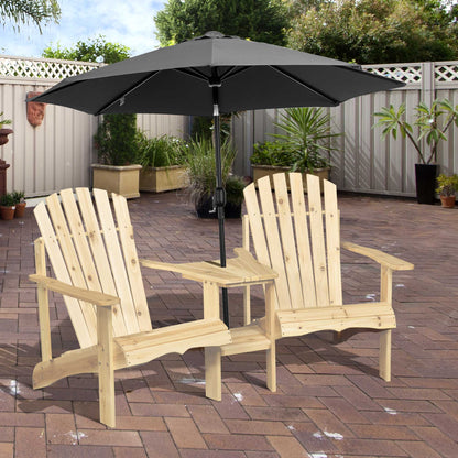 Natural Wood Adirondack Tete-a-Tete Bench with Table