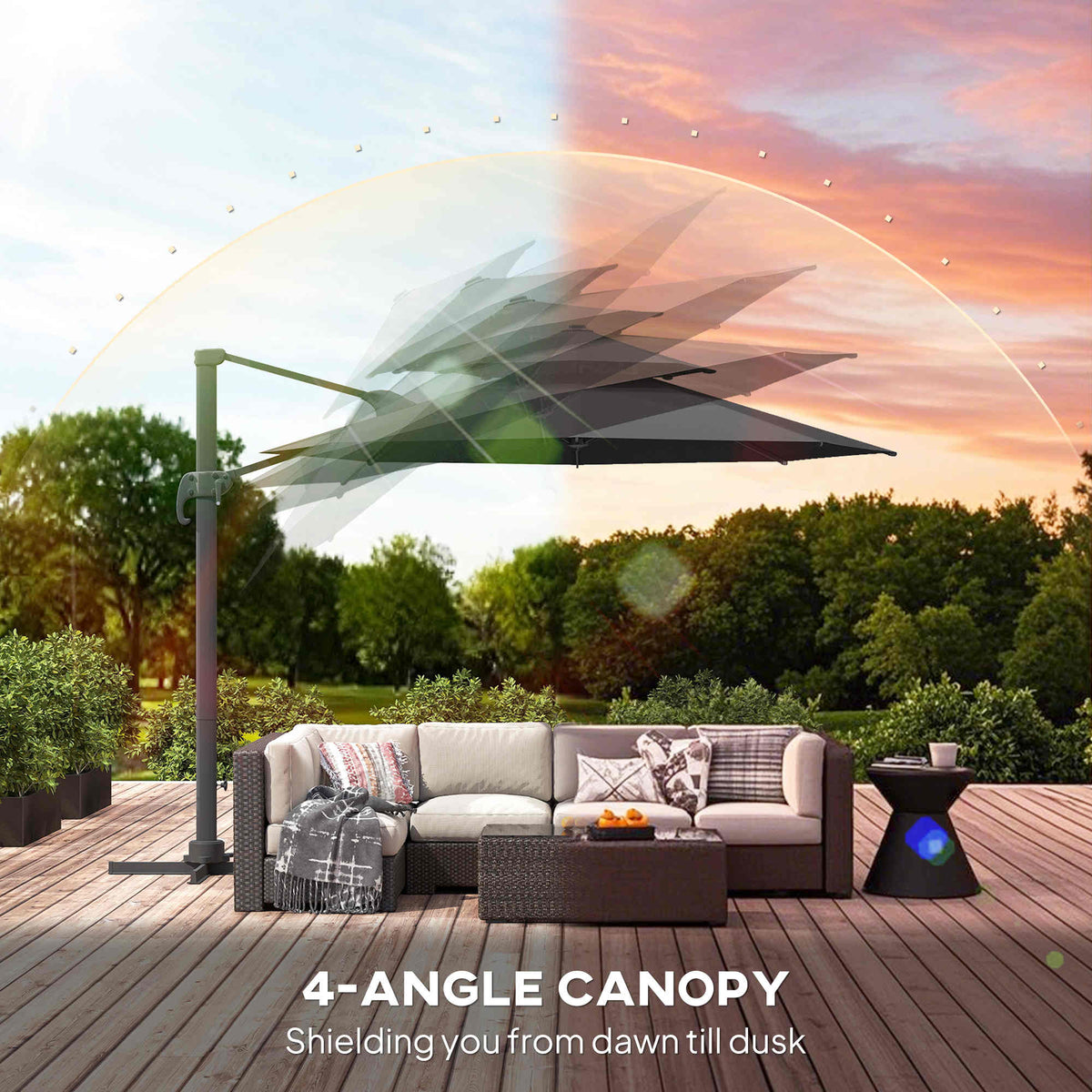 11ft Dark Grey Aluminum Cantilever Umbrella, Adjustable Angle