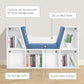 6-Cubby Bookcase with Seat Cushion, Cube Storage Shelf with Reading Nook for Home Office, Study, Blue