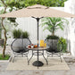 39.4" Round Outdoor Dining Table Coffee Side Bistro Table with Umbrella Hole, Glass Top, Steel Frame for Garden, Patio