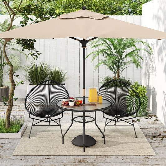39.4" Round Outdoor Dining Table Coffee Side Bistro Table with Umbrella Hole, Glass Top, Steel Frame for Garden, Patio