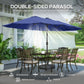 Double-sided Patio Umbrella with Base Included & 48 LED Lights 15ft Dark Blue