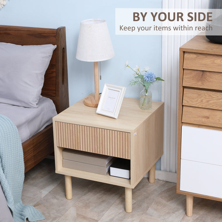 Bedside Table with Drawer and Open Shelf - Natural