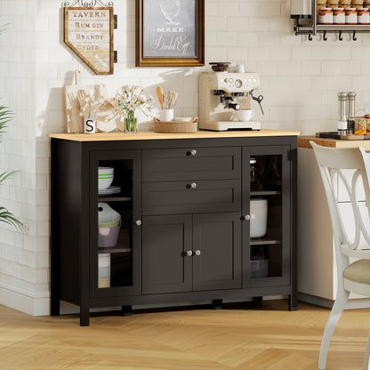 Buffet Sideboard with 2 Drawers & Glass Doors