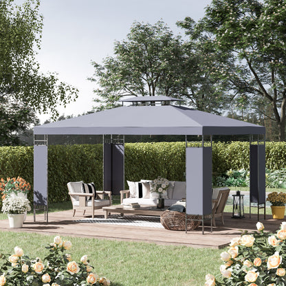 10' x 13' Grey Double Roof Patio Gazebo with Corner Frame