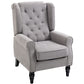 Fabric Accent Chair, Button Tufted Armchair, Upholstered Modern Living Room Chair, Wingback Chair with Wood Legs, Rolled Arms, Thick Padding for Bedroom, Grey