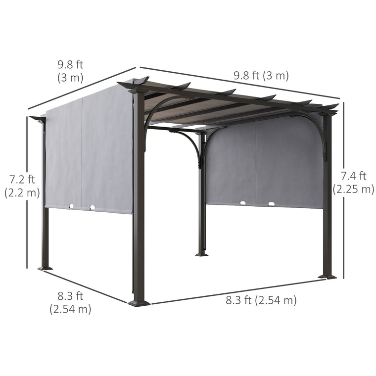 10' x 10' Grey Steel Pergola with Canopy Sun Shelter