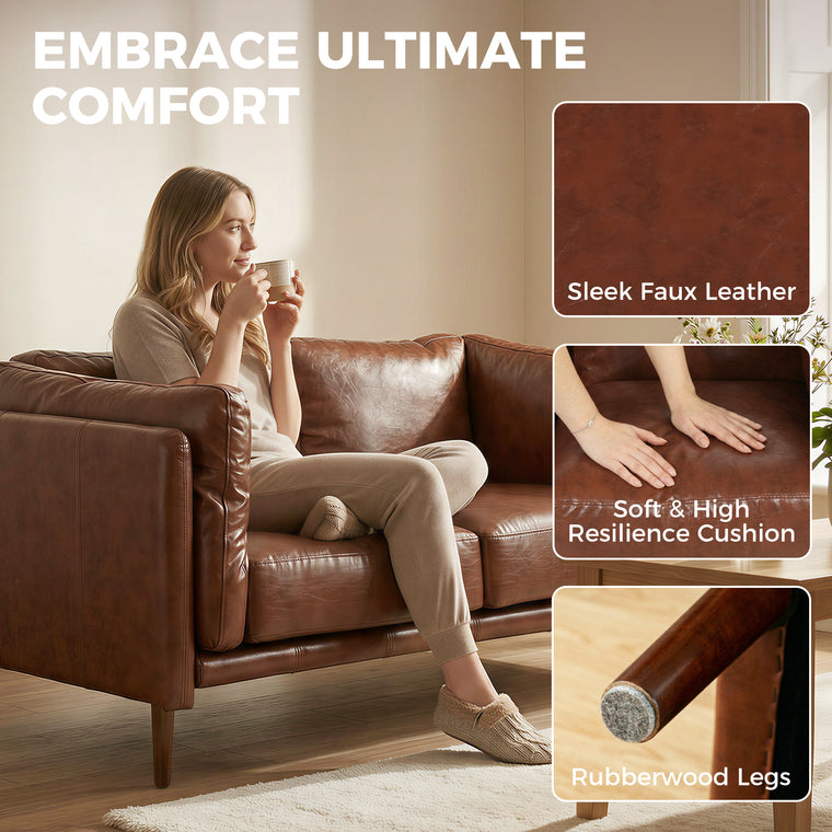 59" PU Leather Loveseat Sofa with Wood Legs - Brown