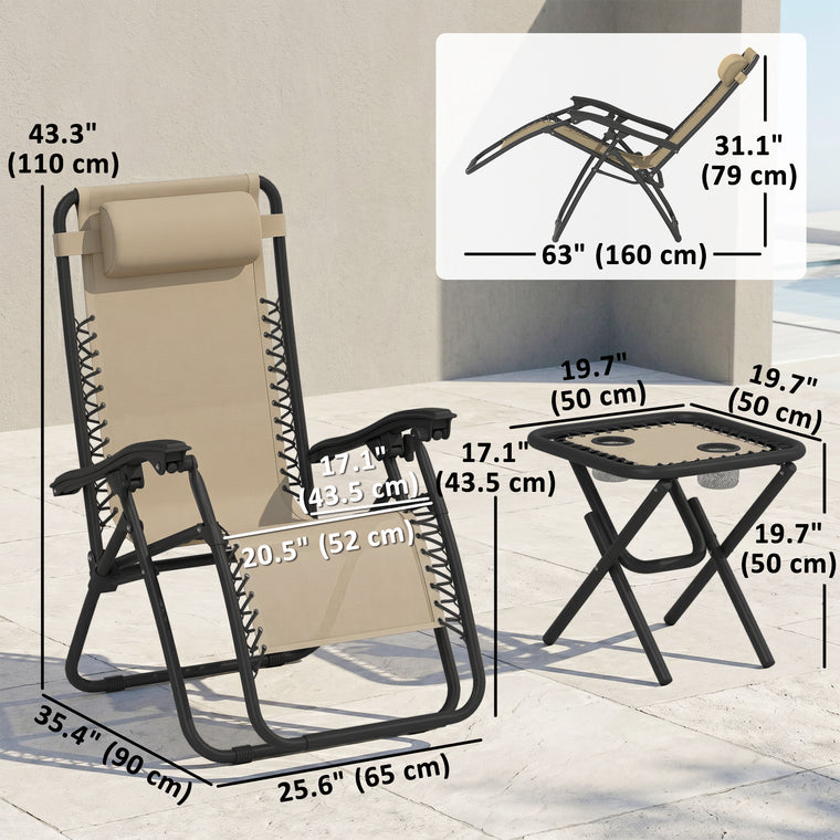 Set of 2 Zero Gravity Chairs with Side Table