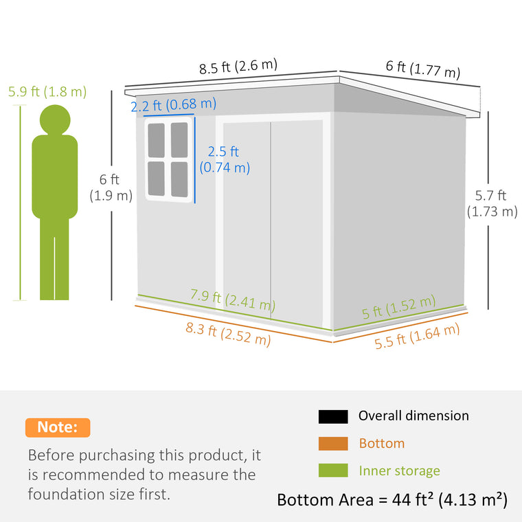 8.5' x 6' Galvanized Steel Storage Shed with Vents and Window