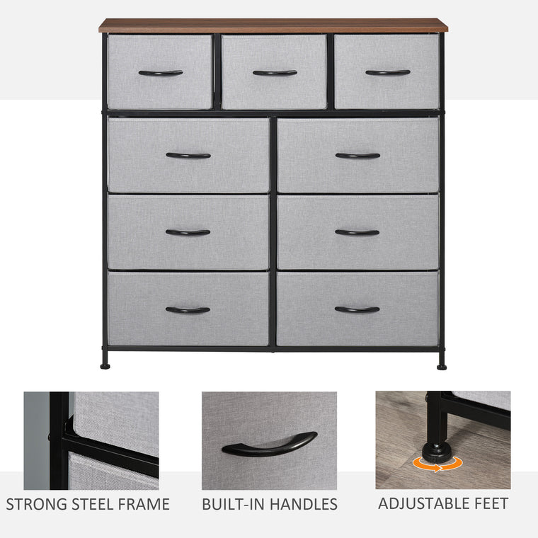 9-Drawer Tall Fabric Dresser Tower - Grey