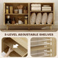 Fluted Sideboard Buffet Cabinet, 55" Coffee Bar Cabinet with 4 Doors, 2 Adjustable Shelves, 5 Wood Legs, Nature Wood