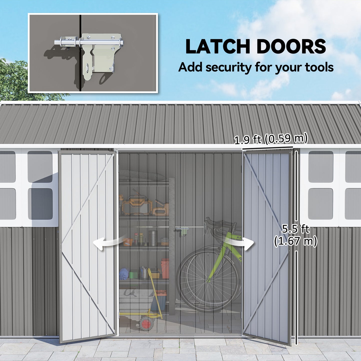 Metal Garden Storage Shed, Outdoor Tool Storage House with Lockable Door, Vents, Sloped Roof, Light Grey