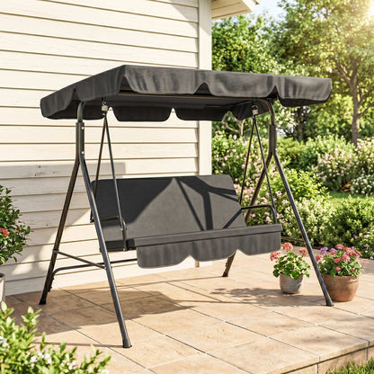3-Seater Outdoor Porch Swing with Adjustable Canopy, Patio Swing Chair for Garden, Poolside, Backyard, Red - Black