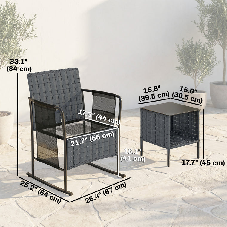 3-Piece Rocking Bistro Set with Mesh Seat and 2-Tier Table