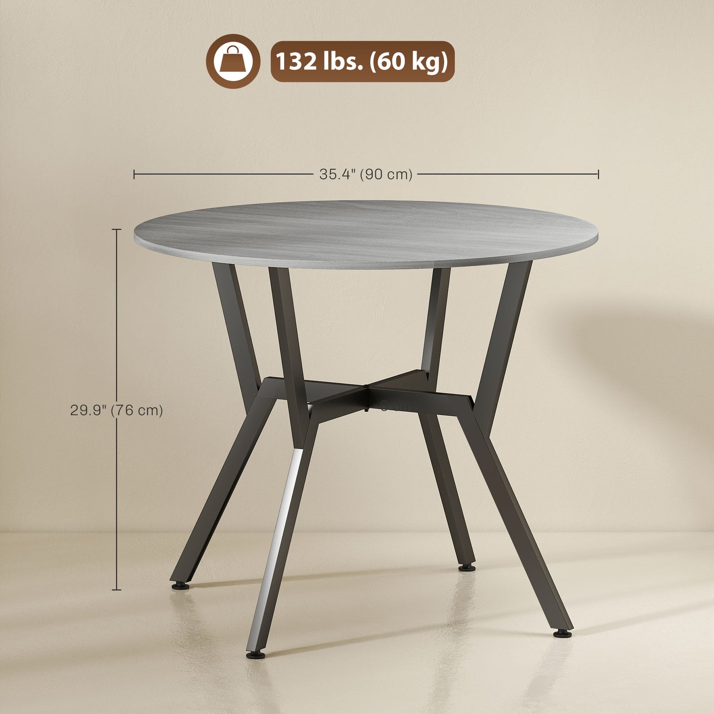 35" Round Dining Table, Modern Dining Room Table with Steel Frame, Space Saving Small Kitchen Table, Grey