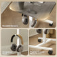 Height Adjustable Standing Desk, Pneumatic Sit Stand Desk with Wheels and Headphone Hook, Grey Wood Grain