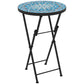 Mosaic Outdoor Patio Side Table, 14" Round Folding Outdoor Coffee Table with Steel Frame for Balcony Deck Patio Terrace, Mixed Colour