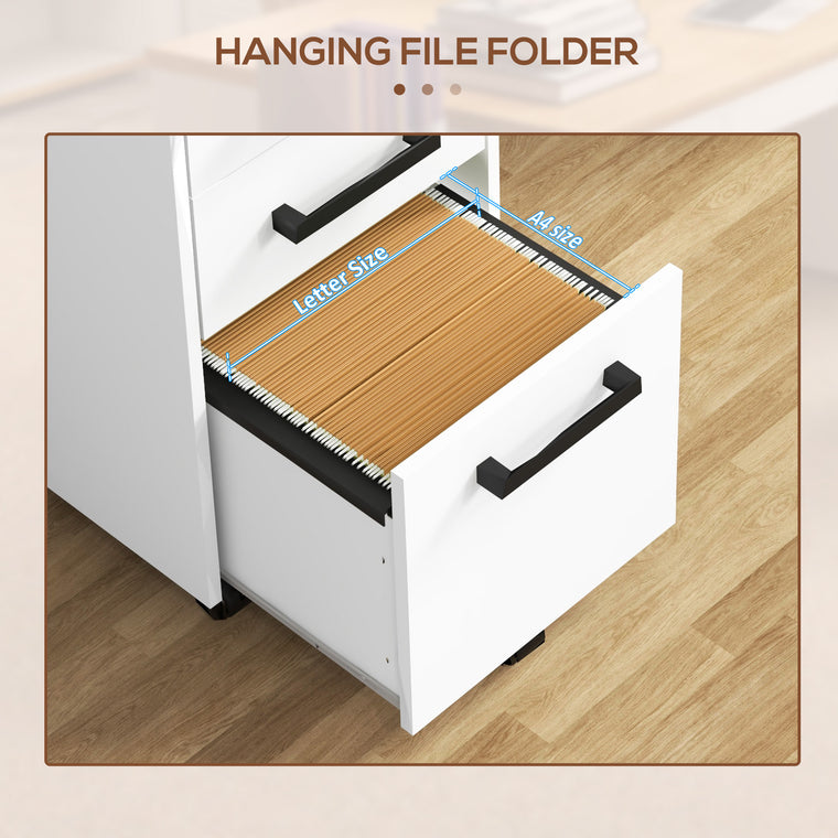 3-Drawer Vertical Filing Cabinet with Lock - White