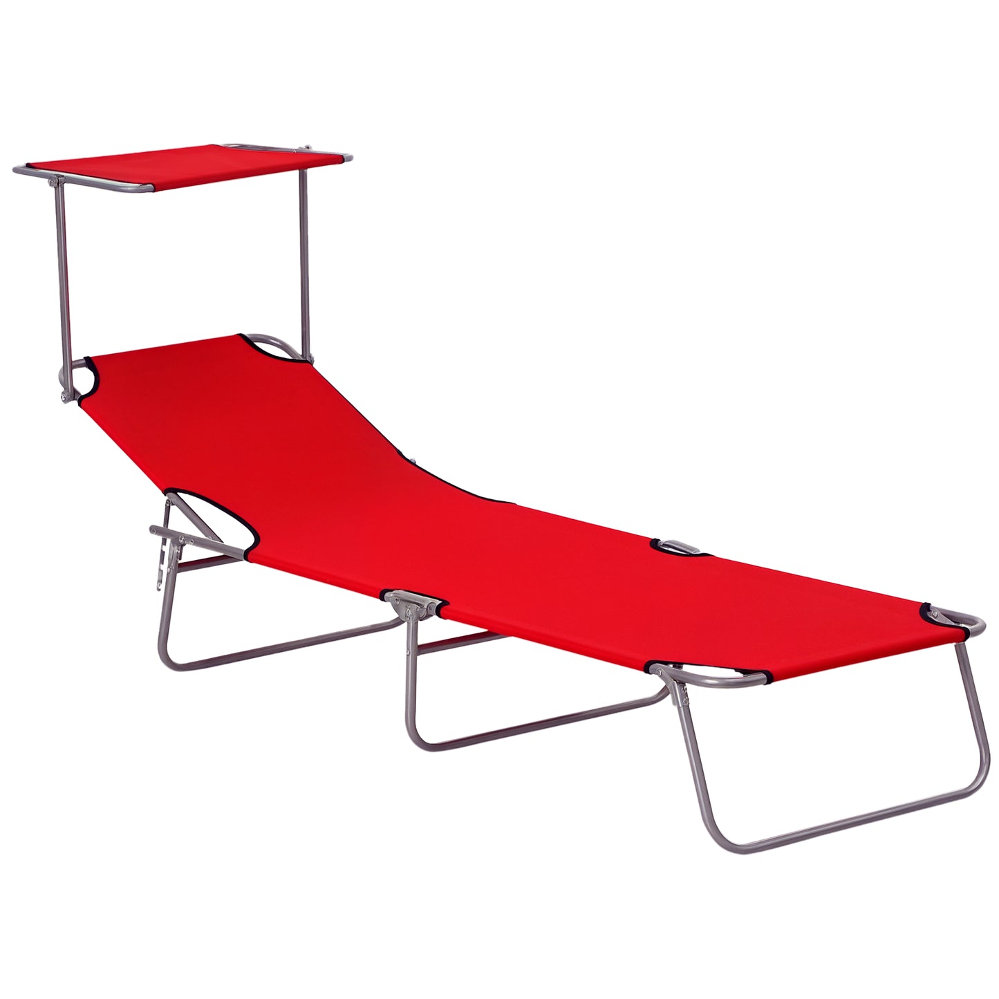 Outdoor Lounge Chair, Adjustable Folding Chaise Lounge, Tanning Chair with Sun Shade for Beach, Camping, Hiking, Backyard, Light Grey