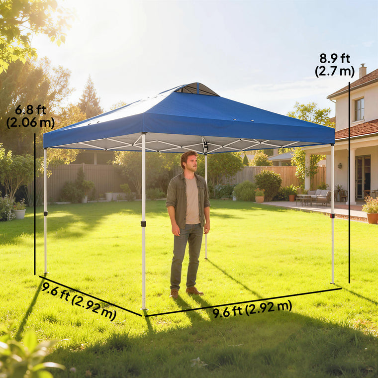 9.8' x 9.8' Blue Waterproof Pop-Up Canopy Tent with Carry Bag
