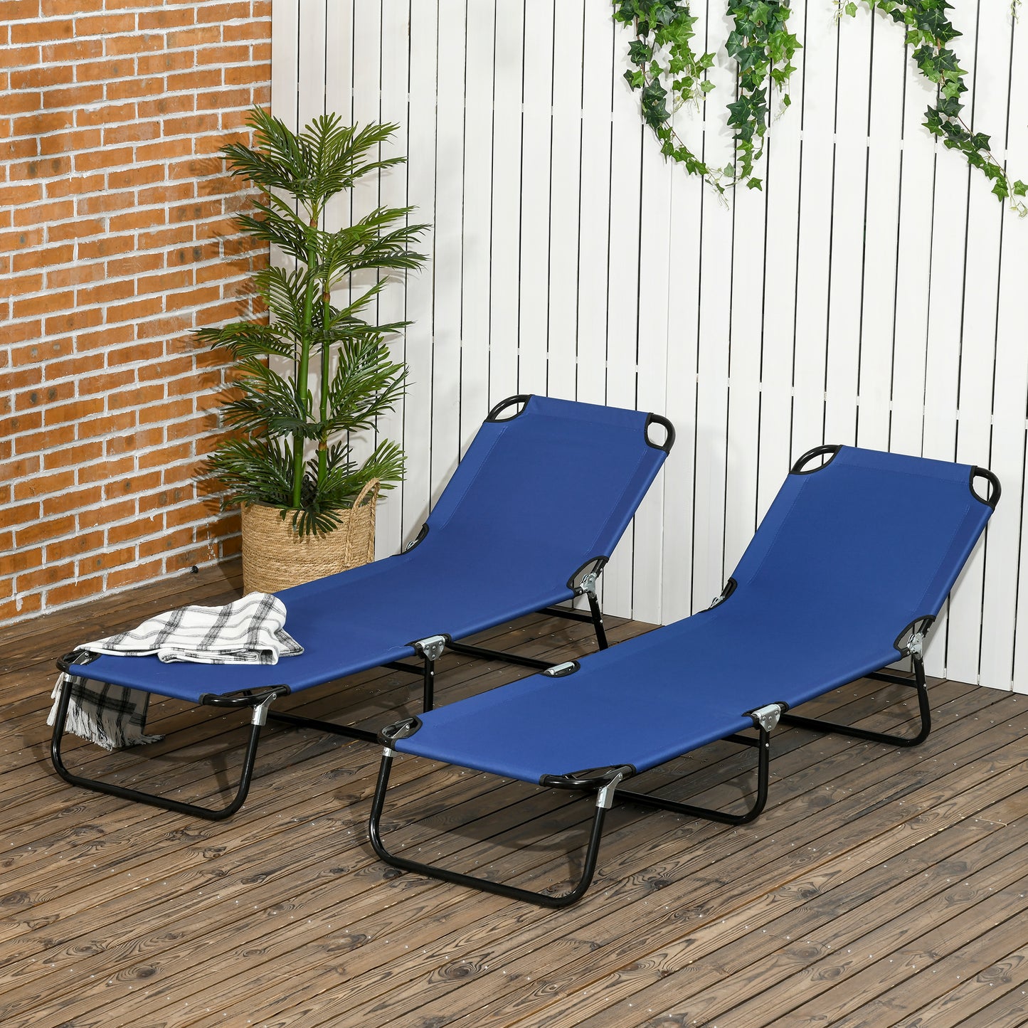 Set of 2 Folding Outdoor Lounge Chair, Sun Tanning Chairs with Reclining Back, Breathable Mesh for Beach Patio, Grey