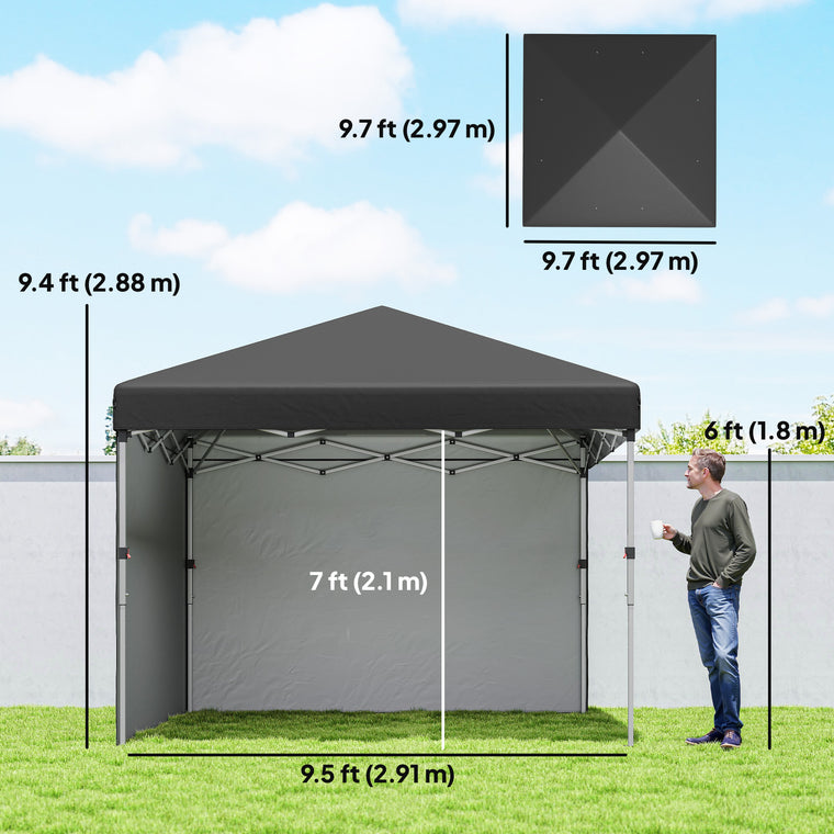 10' x 10' Black Pop-Up Canopy with Sidewalls & Roller Bag