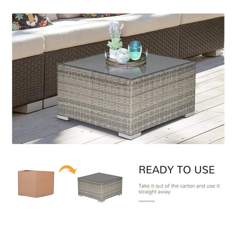25.6" Square Rattan Coffee Table with Tempered Glass Top