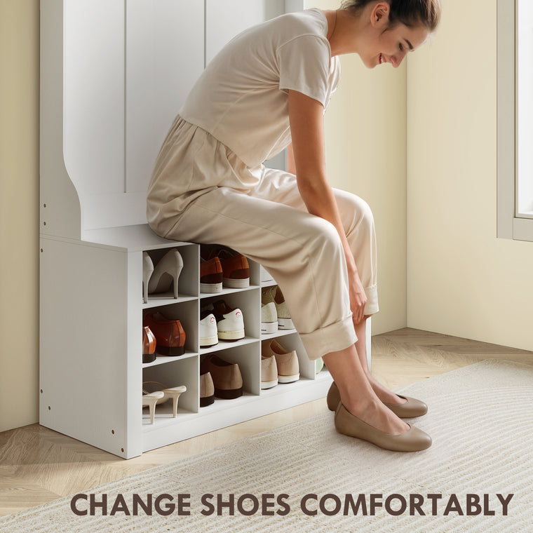 4-in-1 Hall Tree Bench with 12 Shoe Cubbies