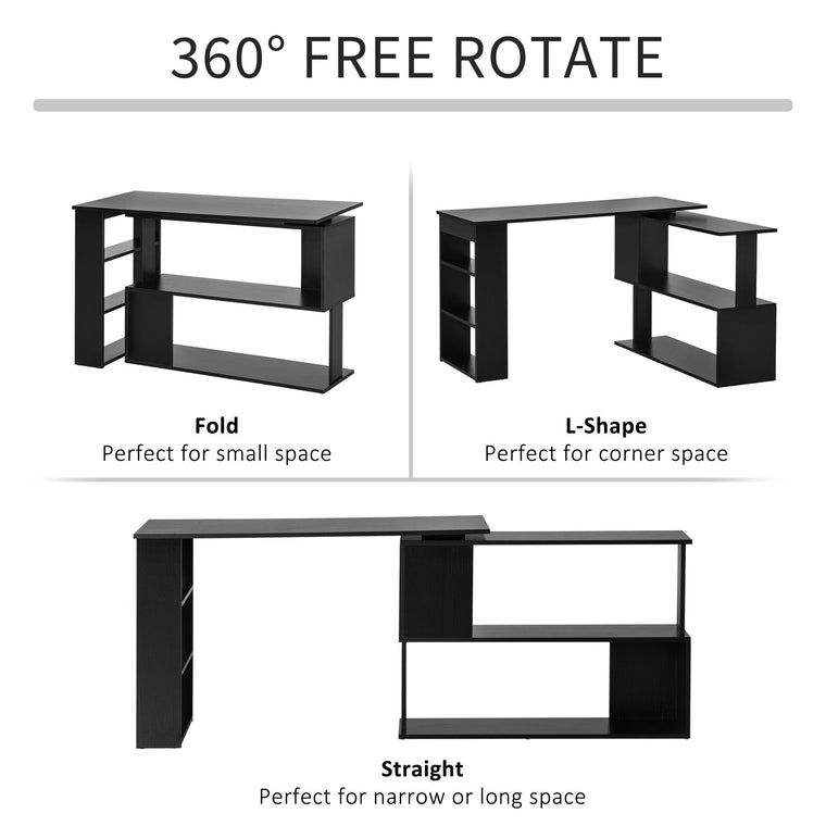 L-Shaped Rotating Corner Desk with Storage Shelf