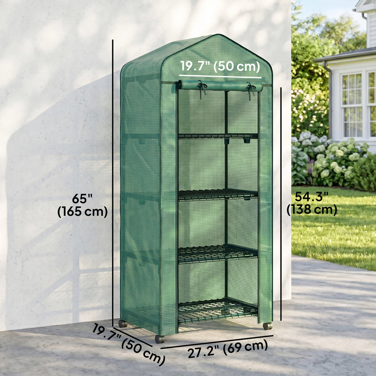 Green Portable Greenhouse with 4-Tier Shelves & PE Cover