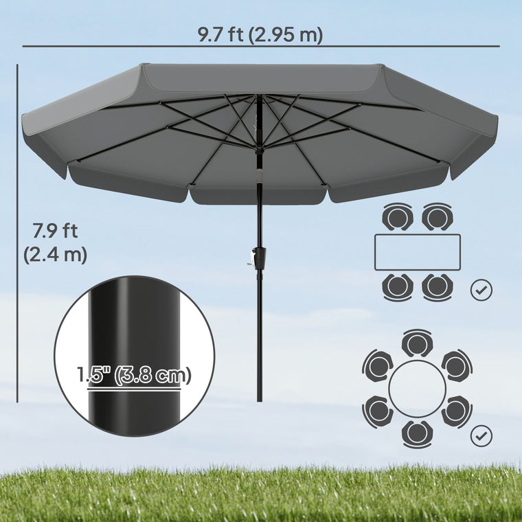 10ft Dark Grey Market Table Umbrella with Push Button Tilt