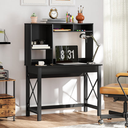 Computer Desk with Hutch and Storage Shelves - Black