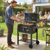 Stainless Steel Charcoal BBQ Trolley with Side Shelf & Wheels