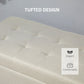 Rectangular Entry Bench, Tufted Upholstered Linen Fabric Wood Feet Storage Ottoman Bench, Beige