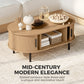 Coffee Table with Sliding Tambour Doors and Storage Center Table with Metal Legs, 39", Natural