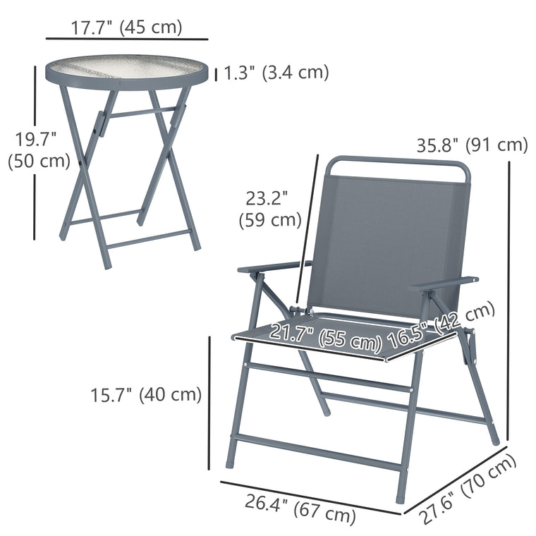 3-Piece Folding Bistro Set with Glass Tabletop