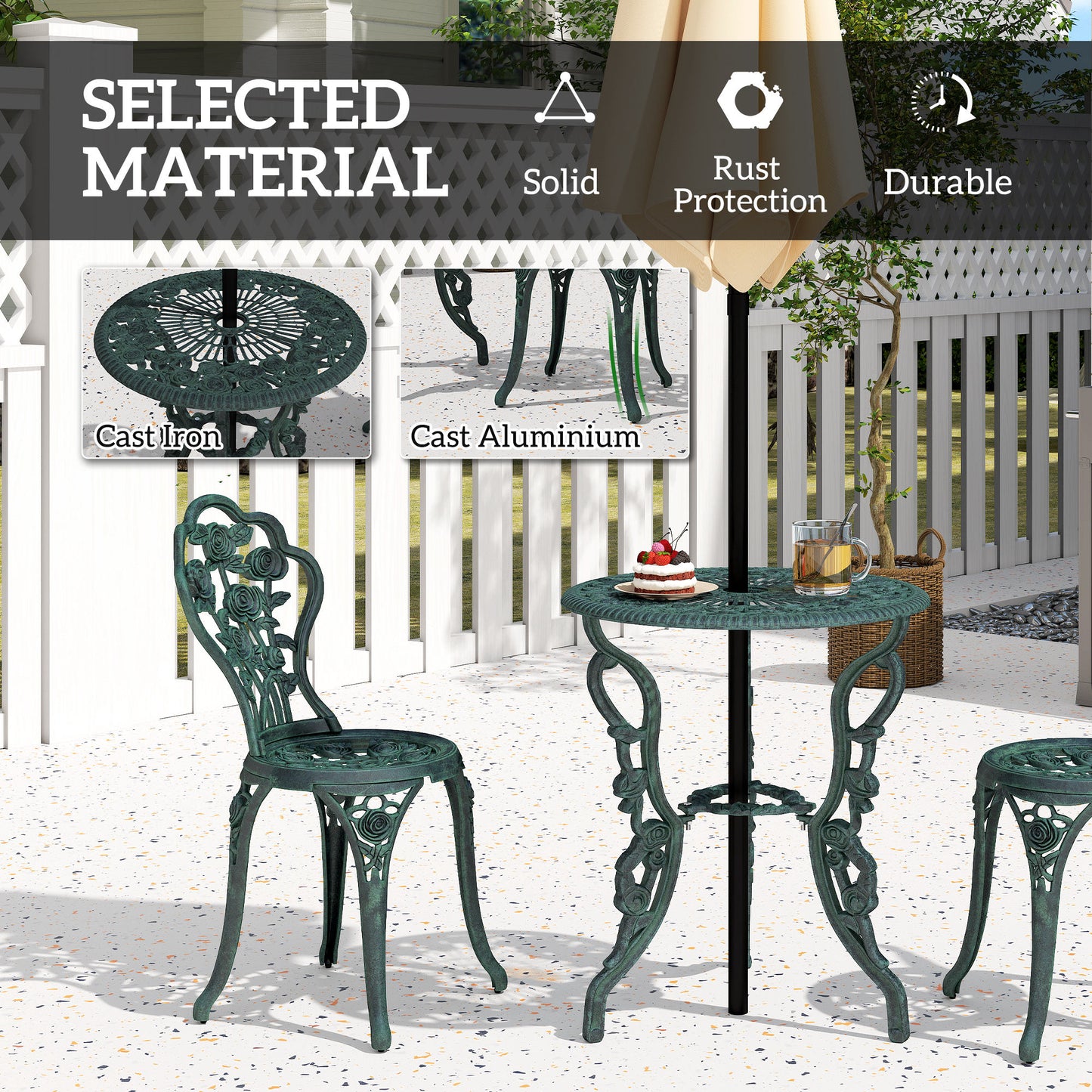 3 Pieces Patio Bistro Table and Chairs Antique Green