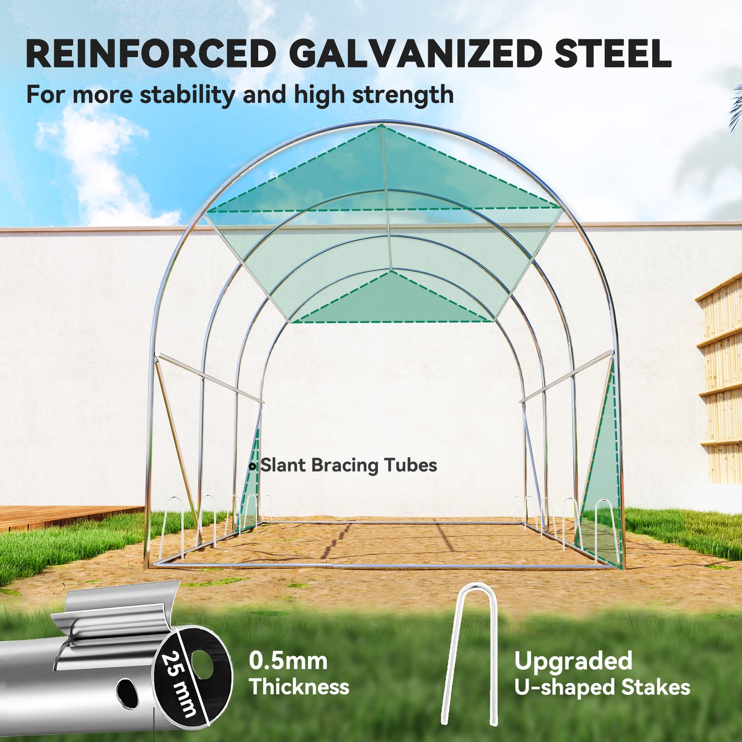 Walk-in Tunnel Greenhouse, Plant Hot House with Sunshade Net, Roll-up Mesh Sidewalls, 2 Doors