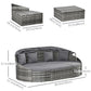 4 Pieces Patio PE Wicker Round Daybed, Outdoor Rattan Garden Lounge Furniture Sets, Grey