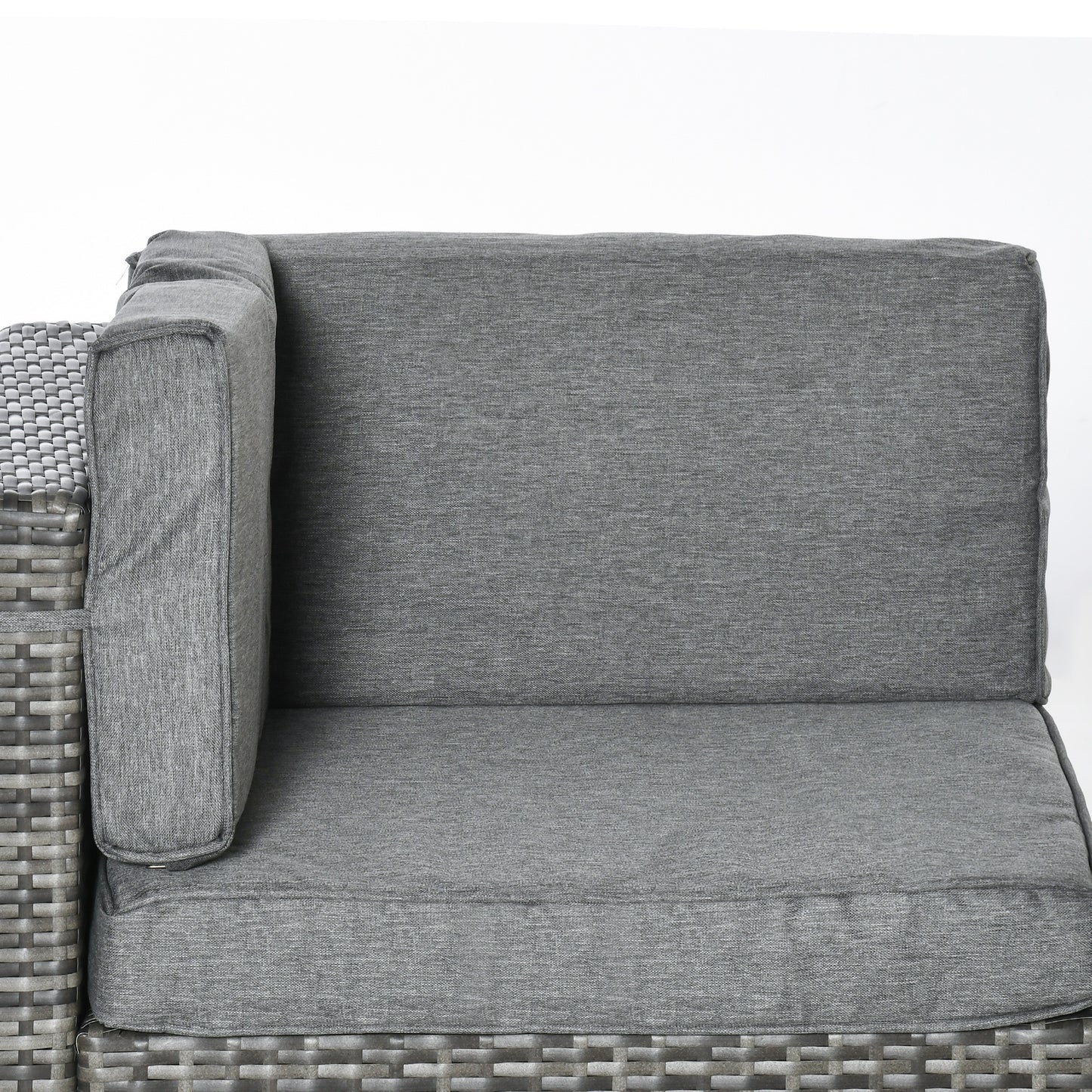 7pc Garden Wicker Sectional Set with Tea Table Patio Rattan Lounge Sofa Outdoor Deck Furniture Light Grey